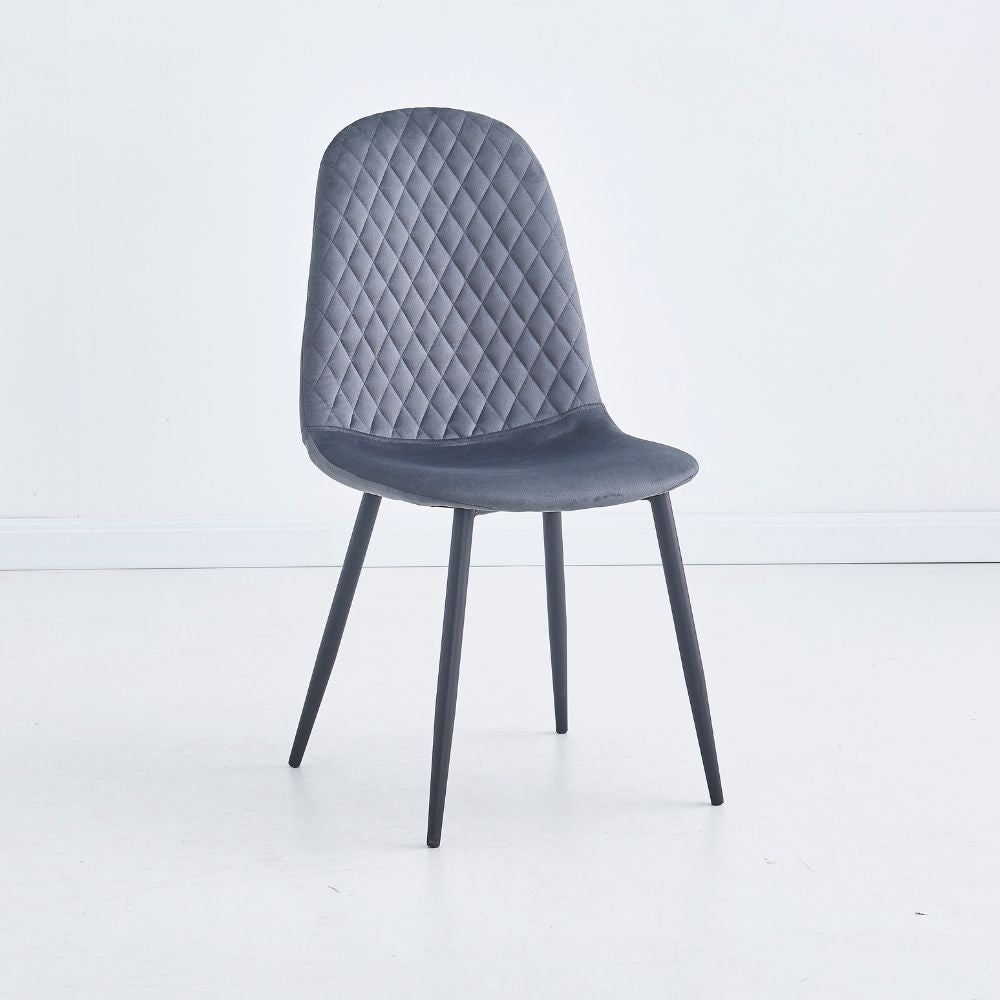 sedia imbottita bretta in vellutino colore grigio e gambe nere, sedia imbottita con rivestimento in tessuto o velluto