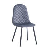 sedia imbottita bretta in vellutino colore grigio e gambe nere, dettaglio dell’imbottitura morbida e confortevole