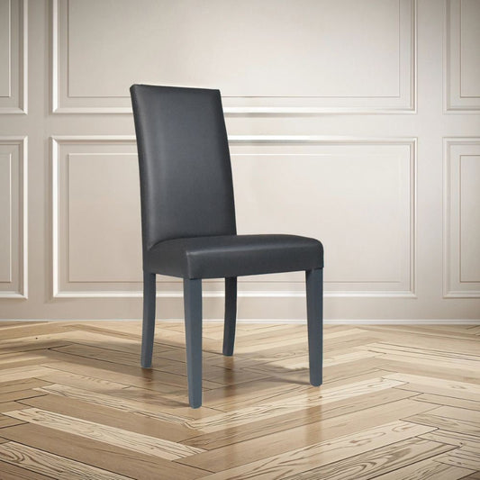 sedia nancy in ecopelle piombo con gambe in tinta, sedia imbottita con rivestimento in tessuto o velluto