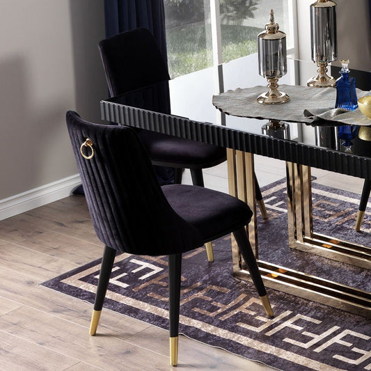 sedia da pranzo akustik simphony velluto nero, sedia imbottita con rivestimento in tessuto o velluto