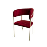 sedia key tessuto rosso scuro e struttura oro, dettaglio dell’imbottitura morbida e confortevole