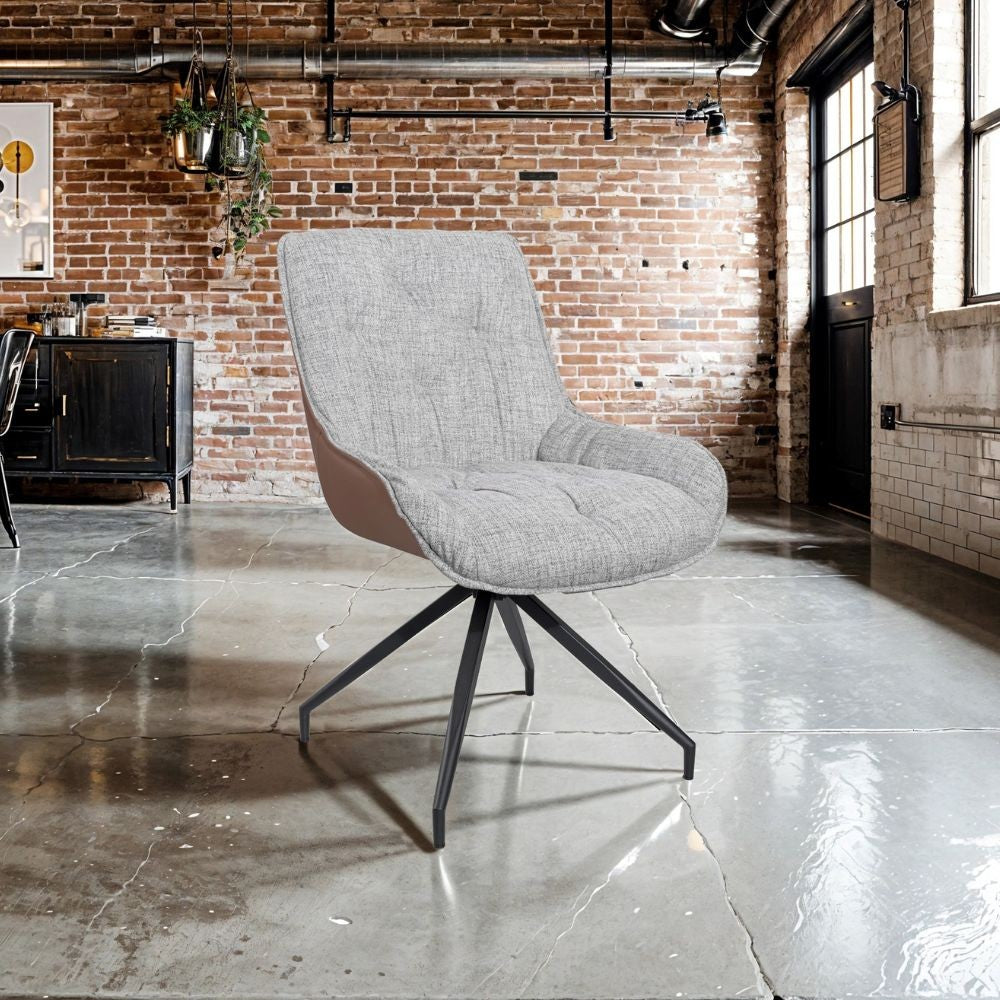 sedia da pranzo agora grigio chiaro con schienale in ecopelle aragosta e gambe nere con base fissa, sedia imbottita con rivestimento in tessuto o velluto