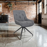 sedia da pranzo agora colore grigio con schienale in ecopelle grigio scuro e gambe nere con base fissa, sedia imbottita con rivestimento in tessuto o velluto