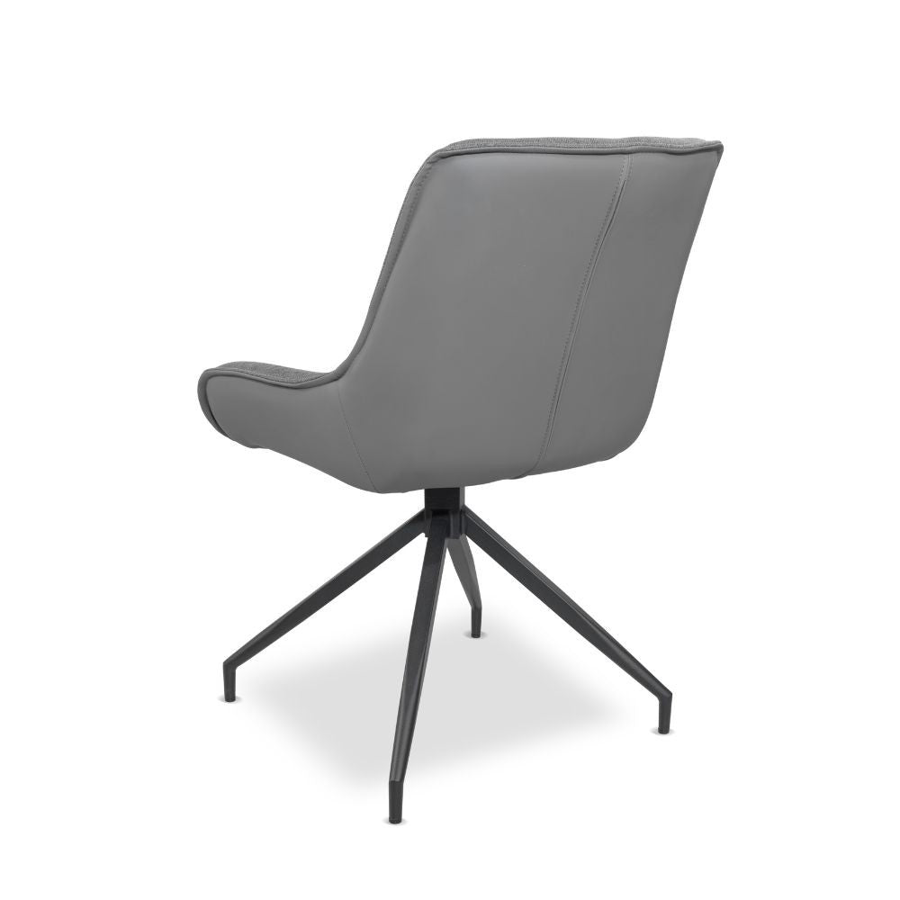 sedia da pranzo agora colore grigio con schienale in ecopelle grigio scuro e gambe nere con base fissa, design accogliente ideale per sedute prolungate