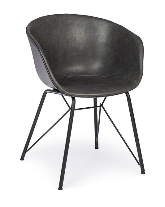 set di 2 poltroncine warhol in similpelle antracite e gambe in acciaio nero, con braccioli, poltroncina elegante con...