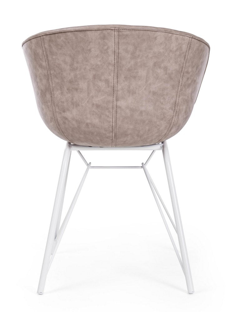 set di 2 poltroncine warhol in similpelle beige e gambe in acciaio bianco, con braccioli, comfort superiore grazie al...