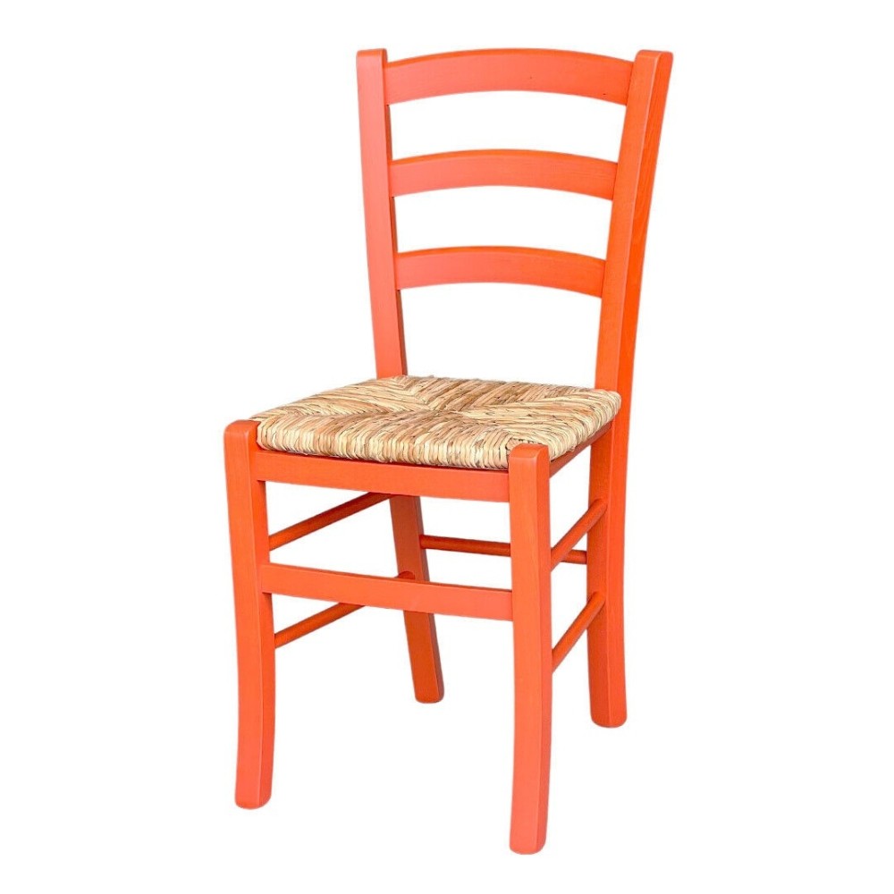 sedia venezia colore anilina arancio in legno di faggio con seduta in paglia, sedia classica in legno massello per cucina o sala
