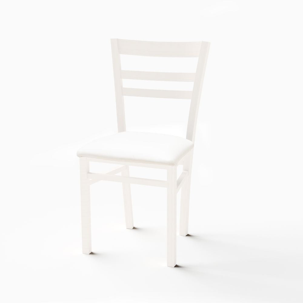 sedia cromica bianco opaco, dettaglio della lavorazione naturale del legno