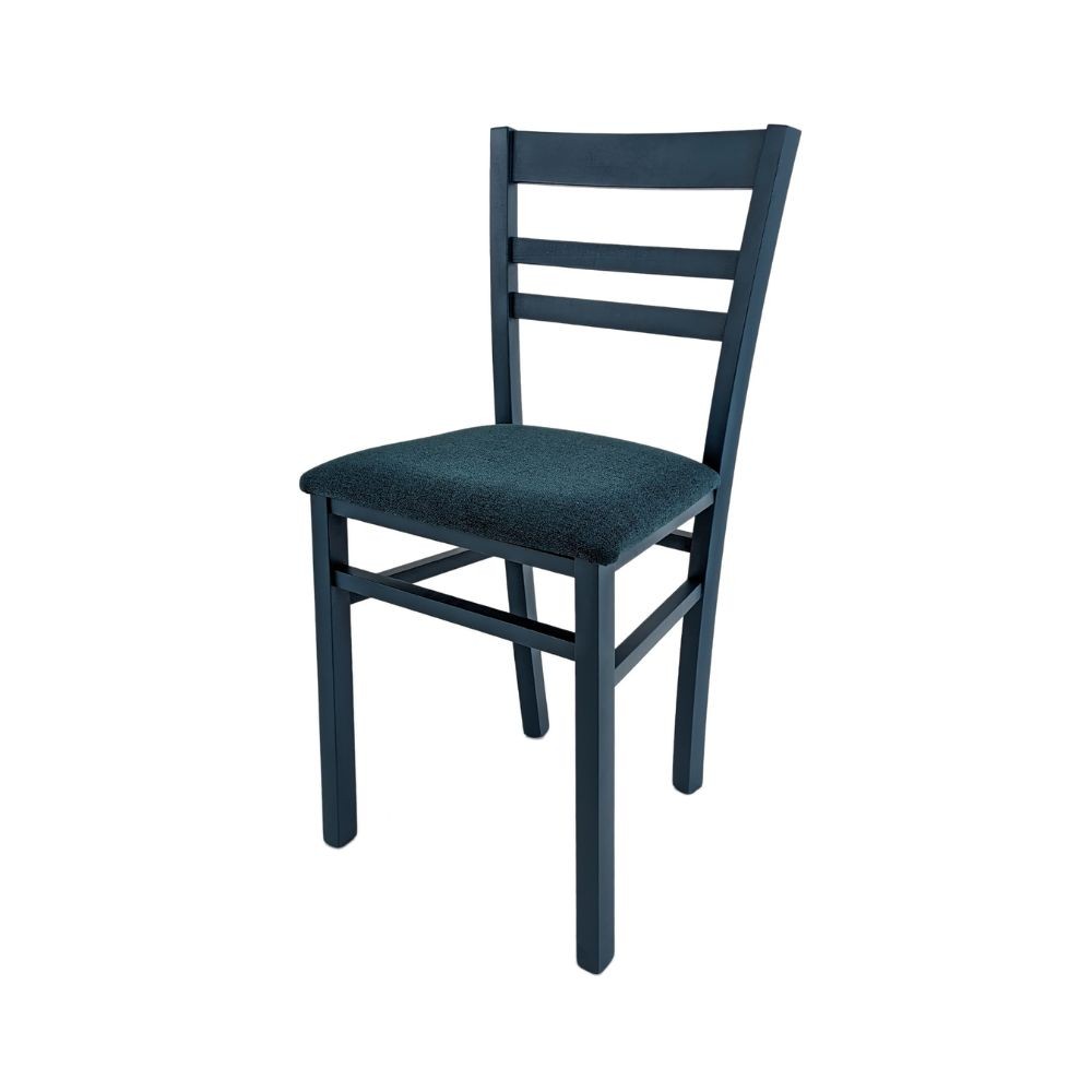 sedia cromica blu, dettaglio della lavorazione naturale del legno