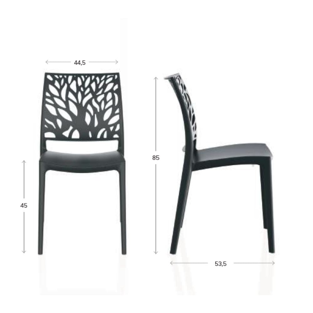 sedia tree in polipropilene rinforzata con fibra di vetro colore grigio metal, dettaglio della seduta ergonomica in polipropilene