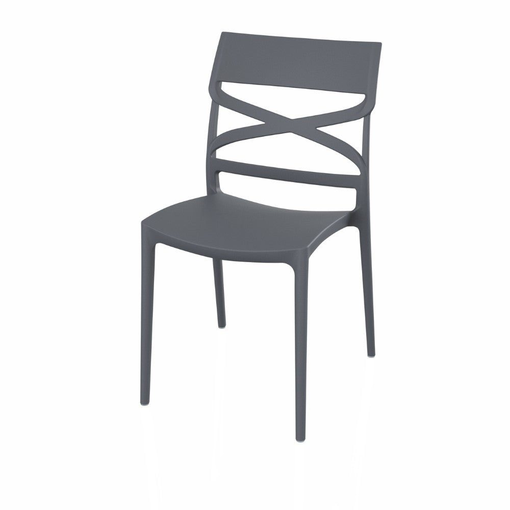 sedia flow in polipropilene rinforzata con fibra di vetro colore grigio metal, dettaglio della seduta ergonomica in polipropilene