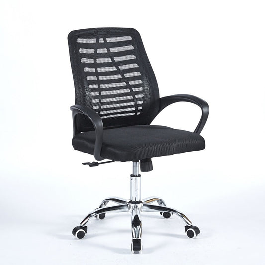 poltrona ufficio new bisk 48x51x88 cm. con mesh nero e base cromata, sedia ergonomica da ufficio per supporto lombare