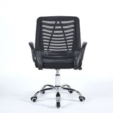 poltrona ufficio new bisk 48x51x88 cm. con mesh nero e base cromata, vista ambientata in studio o postazione di lavoro