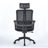 poltrona ufficio satia in tessuto e mesh nero con base nera, perfetta per lunghe sessioni di lavoro al computer