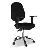 poltrona da ufficio cr415 tessuto nero con base cromata, sedia ergonomica da ufficio per supporto lombare