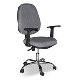 poltrona da ufficio cr415 tessuto grigio con base cromata, sedia ergonomica da ufficio per supporto lombare