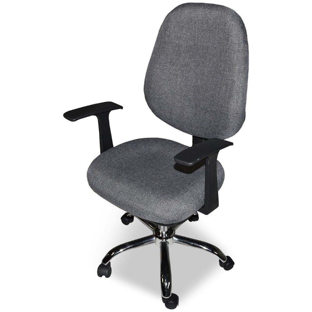 poltrona da ufficio cr415 tessuto grigio con base cromata, perfetta per lunghe sessioni di lavoro al computer