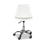 poltrona da ufficio lc719 in plastica colore bianco con base cromata, dettaglio di schienale regolabile e braccioli imbottiti