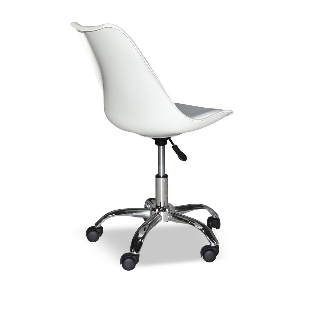 poltrona da ufficio lc719 in plastica colore bianco con base cromata, meccanismo reclinabile e regolabile in altezza