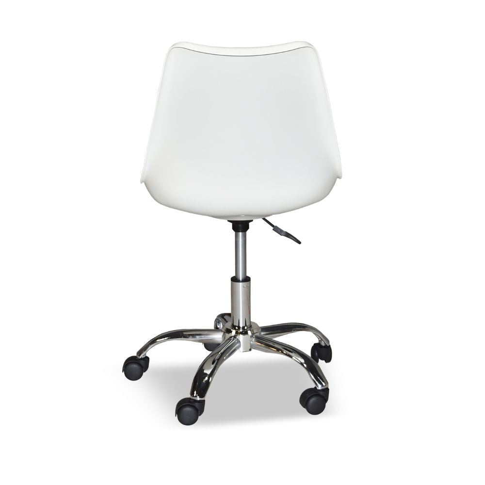 poltrona da ufficio lc719 in plastica colore bianco con base cromata, base girevole con ruote per massima mobilità