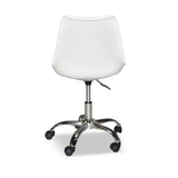 poltrona da ufficio lc719 in plastica colore bianco con base cromata, base girevole con ruote per massima mobilità