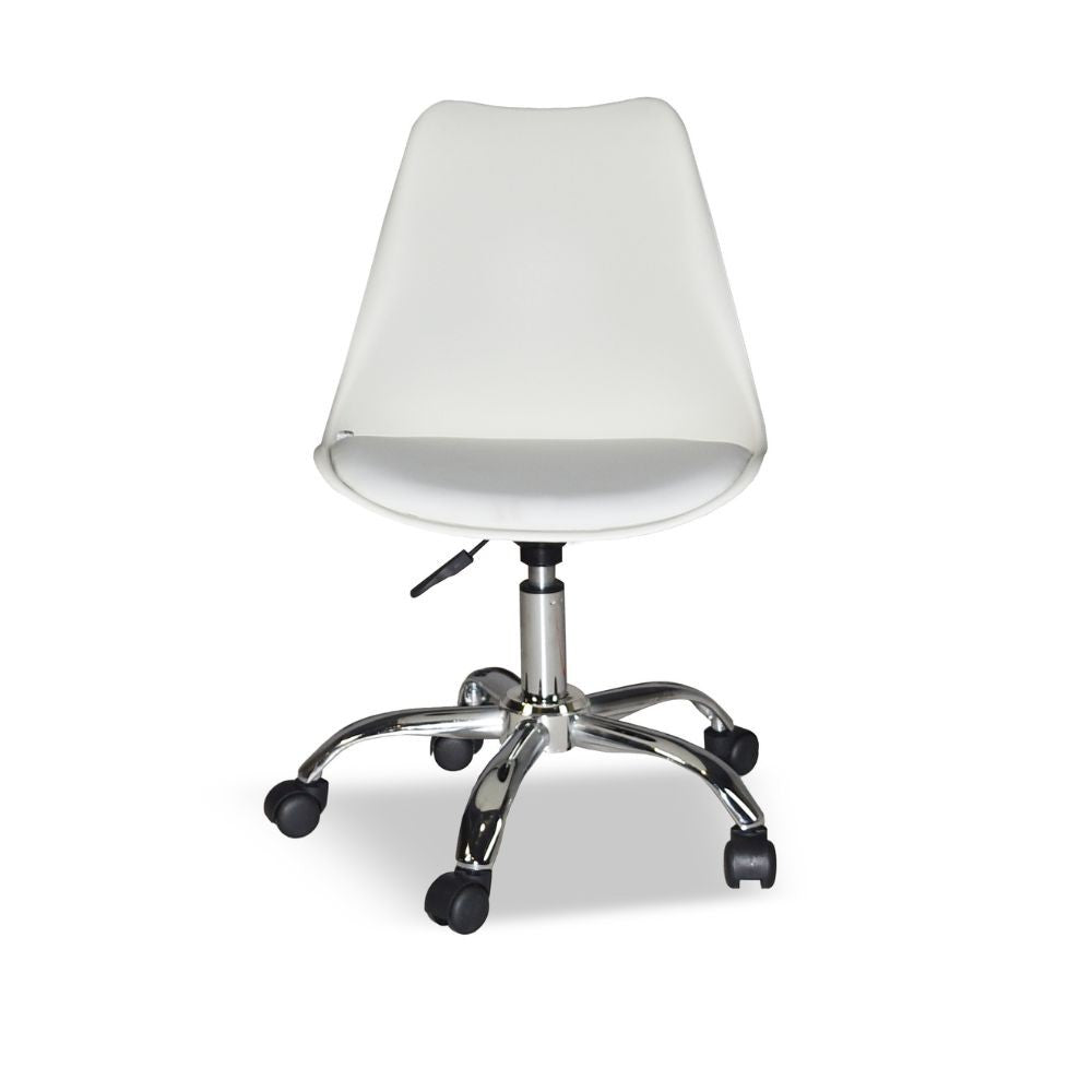 poltrona da ufficio lc719 in plastica colore bianco con base cromata, rivestimento traspirante in rete o tessuto tecnico