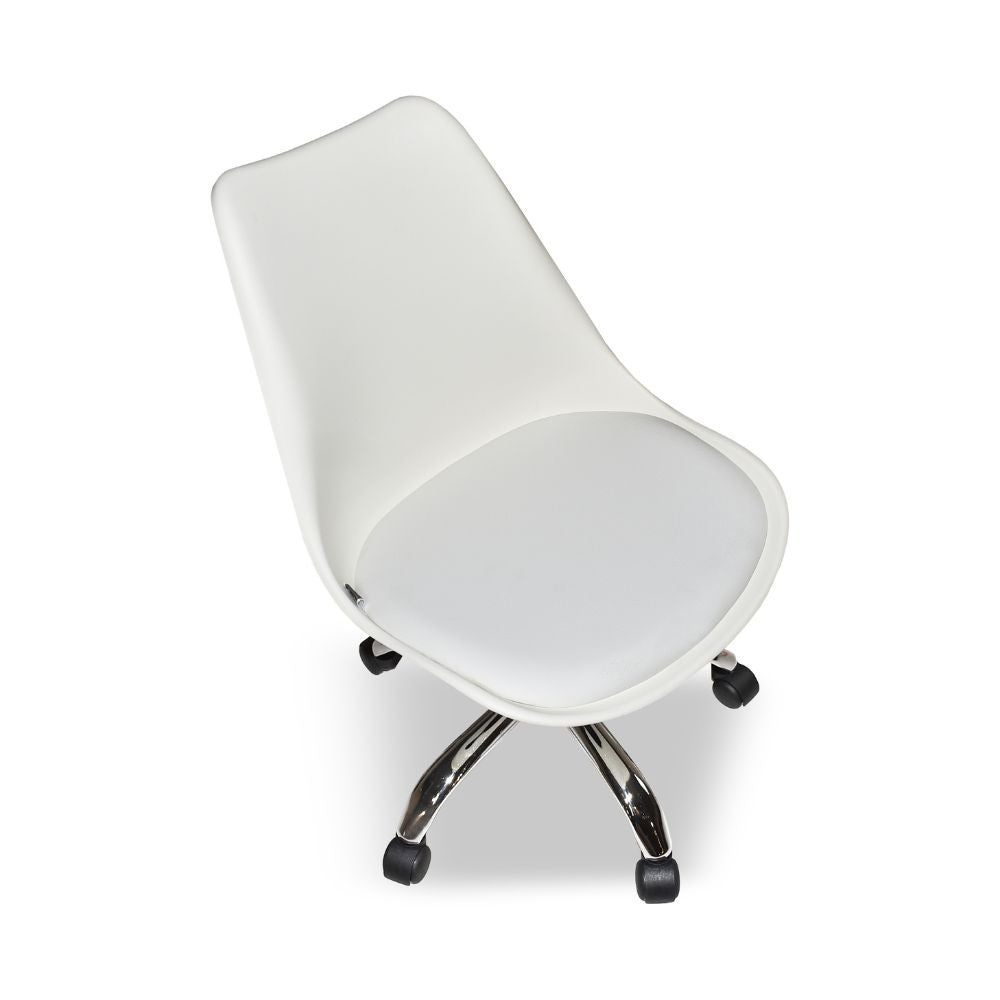 poltrona da ufficio lc719 in plastica colore bianco con base cromata, design professionale e comfort avanzato