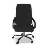 poltrona da ufficio cr106h in tessuto nero e base cromata, vista ambientata in studio o postazione di lavoro