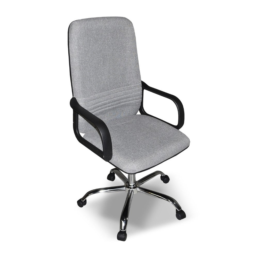 poltrona da ufficio cr106h in tessuto grigio e base cromata, perfetta per lunghe sessioni di lavoro al computer