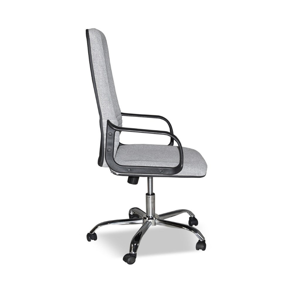 poltrona da ufficio cr106h in tessuto grigio e base cromata, base girevole con ruote per massima mobilità