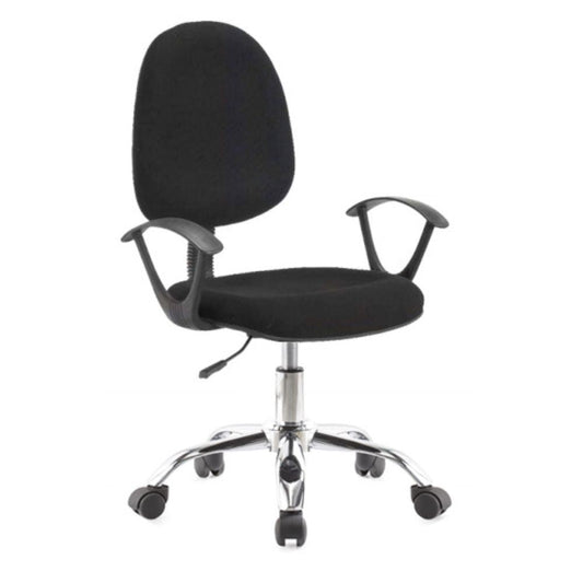 poltrona da ufficio cr131 in tessuto nero e base cromata, sedia ergonomica da ufficio per supporto lombare