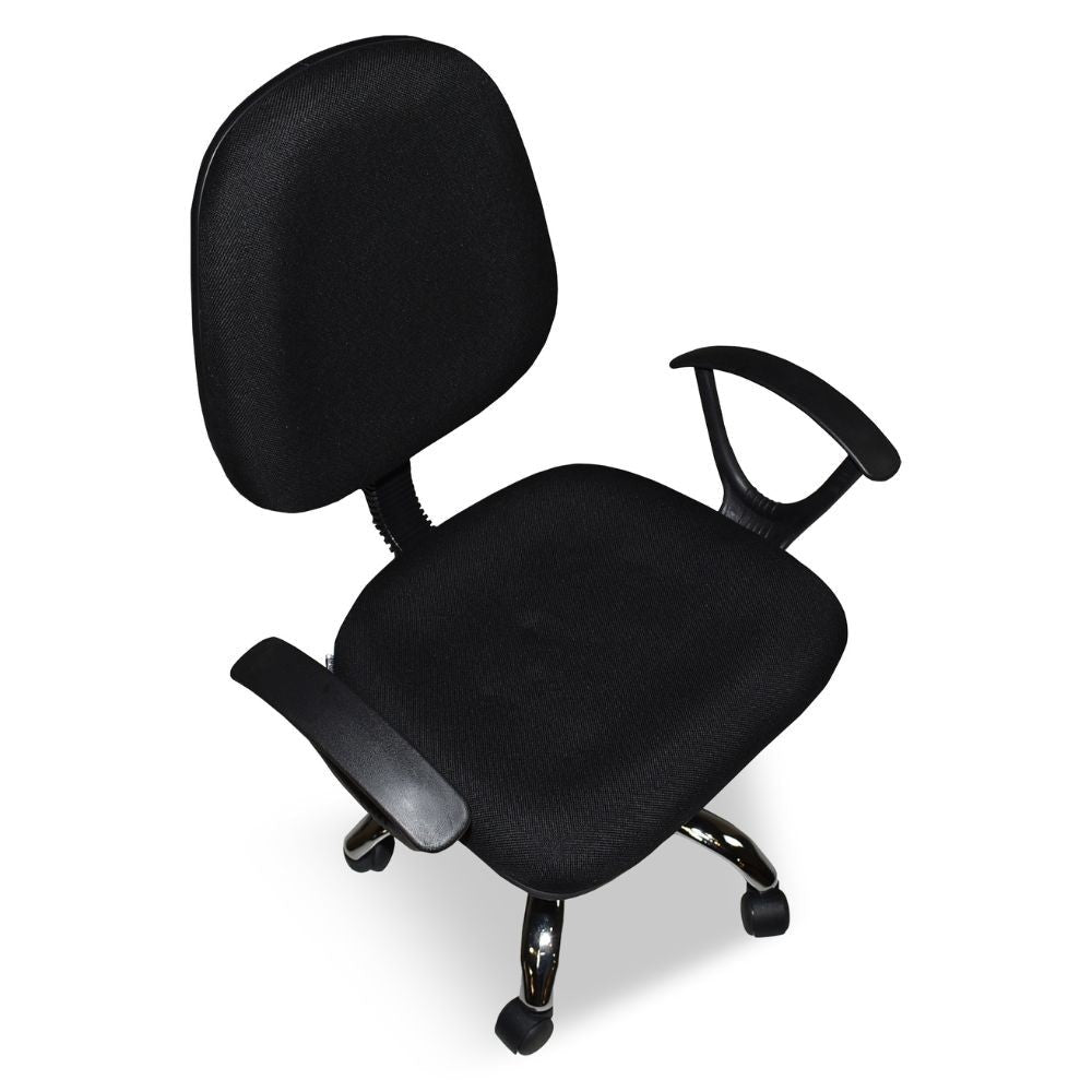 poltrona da ufficio cr131 in tessuto nero e base cromata, base girevole con ruote per massima mobilità