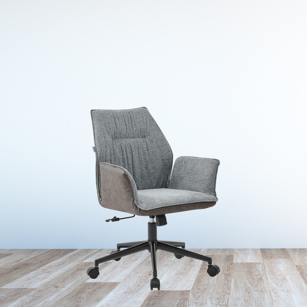 poltrona girevole citra con rotelle in retro elephant e seduta grigia, dettaglio di schienale regolabile e braccioli imbottiti