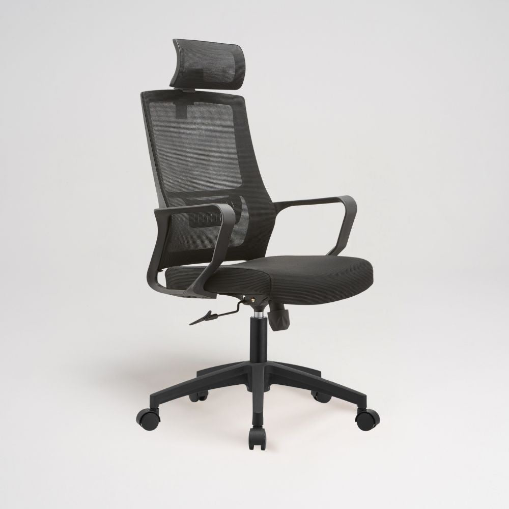 poltrona ufficio ica con schienale in rete e poggiatesta regolabile colore nero, sedia ergonomica da ufficio per supporto lombare