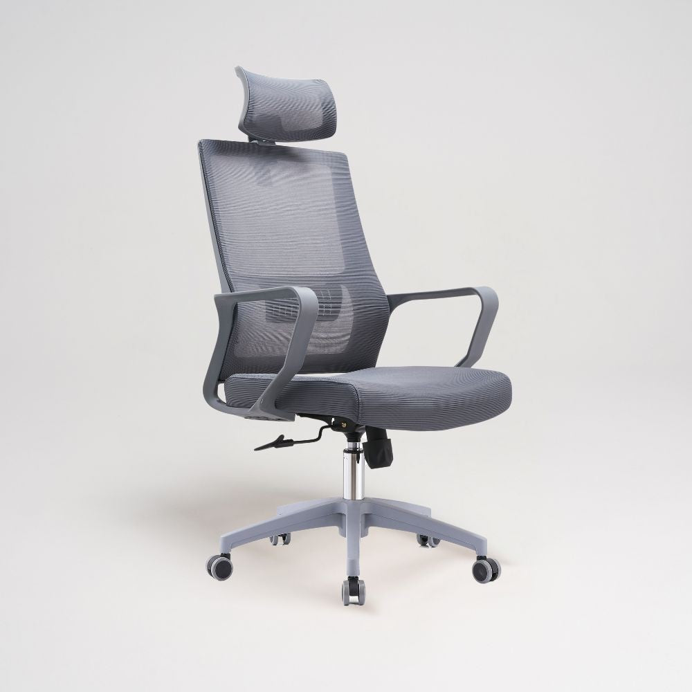 poltrona ufficio ica con schienale in rete e poggiatesta regolabile colore grigio, sedia ergonomica da ufficio per supporto lombare