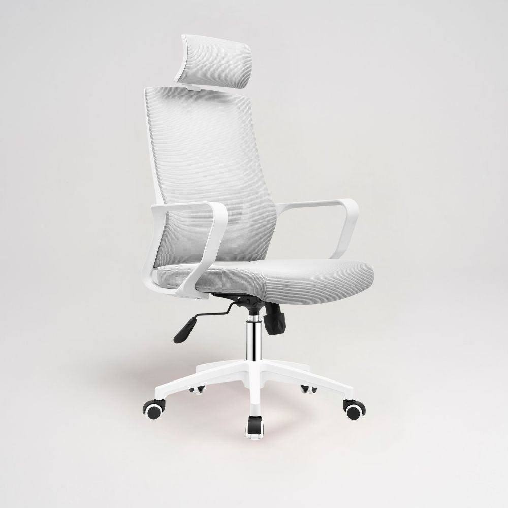 poltrona ufficio ica con schienale in rete e poggiatesta regolabile colore bianco, sedia ergonomica da ufficio per supporto lombare