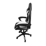 sedia da ufficio gaming con schienale alto e imbottitura in pvc colore nero con dettagli bianco, perfetta per lunghe sessioni di lavoro al computer