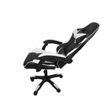 sedia da ufficio gaming con schienale alto e imbottitura in pvc colore nero con dettagli bianco, meccanismo reclinabile e regolabile in altezza
