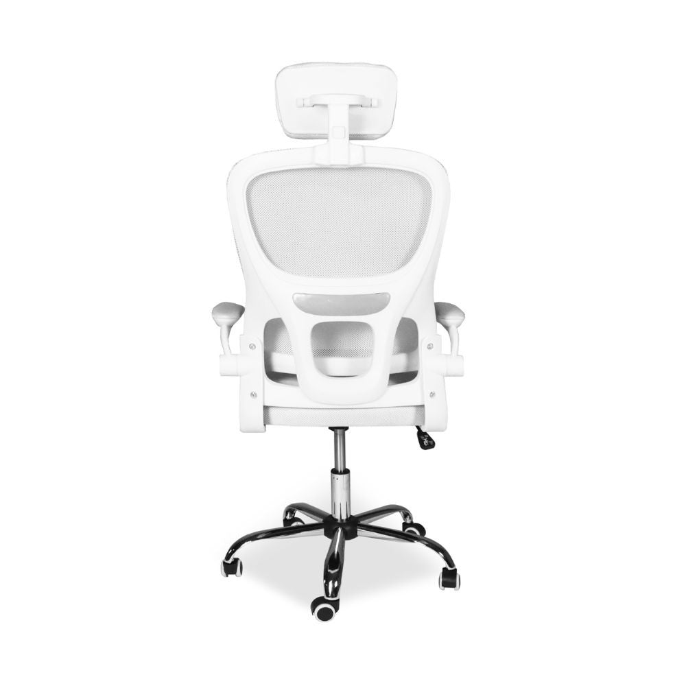 sedia da ufficio ergonomica vibes con tessuto a rete bianco con base cromata, meccanismo reclinabile e regolabile in altezza