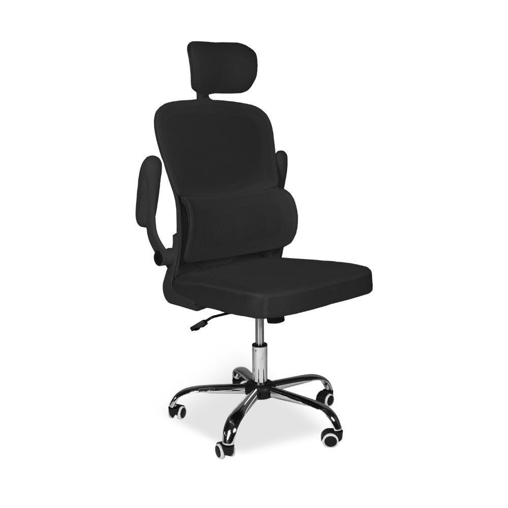 sedia da ufficio ergonomica vibes con tessuto a rete nero con base cromata, base girevole con ruote per massima mobilità