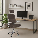 sedia da ufficio ergonomica vibes con struttura bianca e seduta in tessuto a rete tortora con base cromata, sedia ergonomica da ufficio per supporto lombare