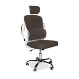 sedia da ufficio ergonomica vibes con struttura bianca e seduta in tessuto a rete tortora con base cromata, perfetta per lunghe sessioni di lavoro al computer