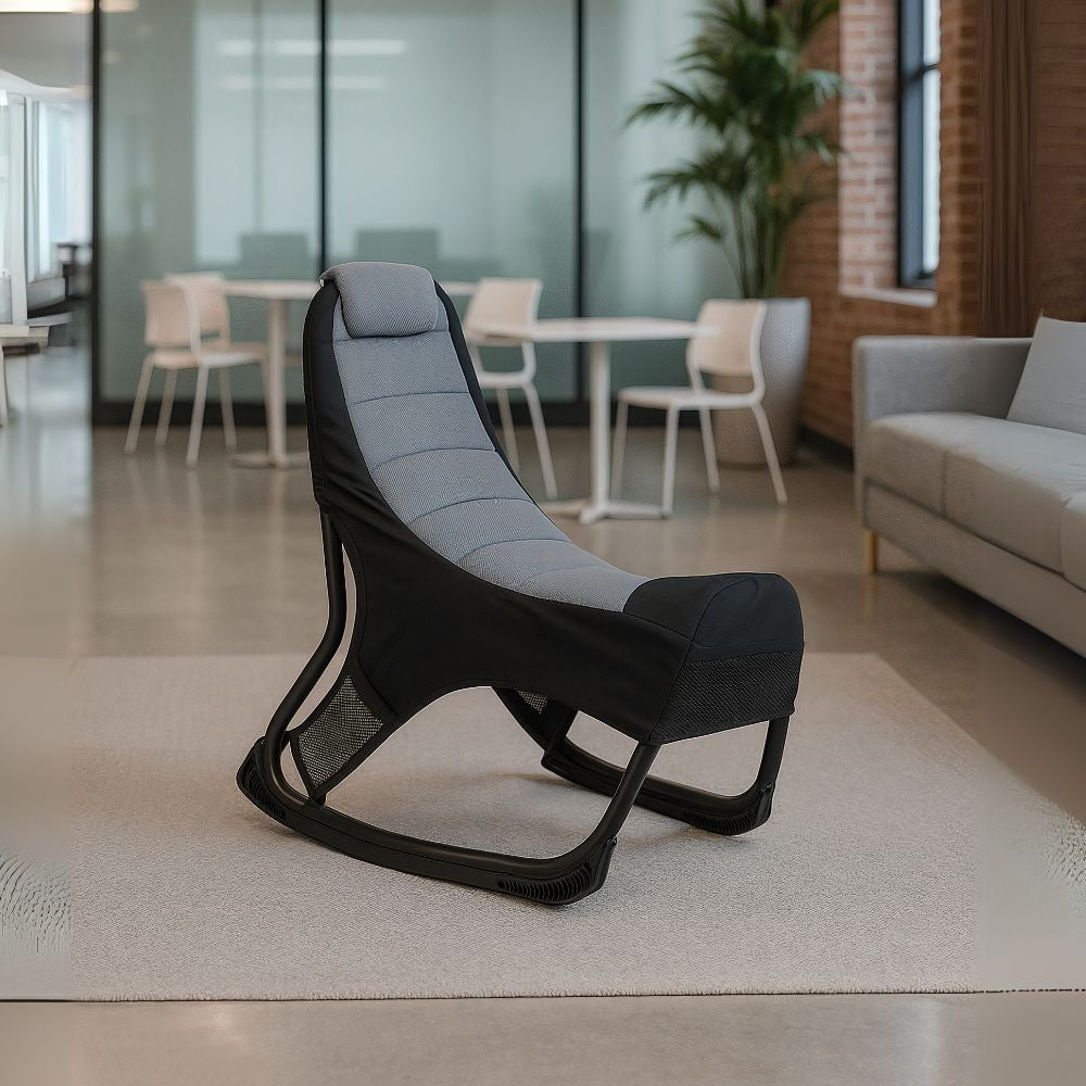 sedia gaming rocky con seduta imbottita in rete bicolore nero e grigio, sedia ergonomica da ufficio per supporto lombare