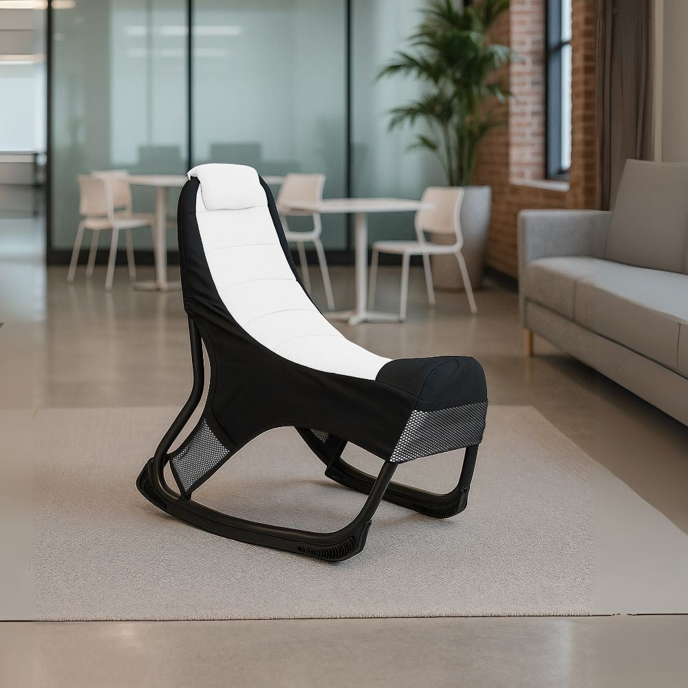 sedia gaming rocky con seduta imbottita in rete bicolore nero e bianco, sedia ergonomica da ufficio per supporto lombare