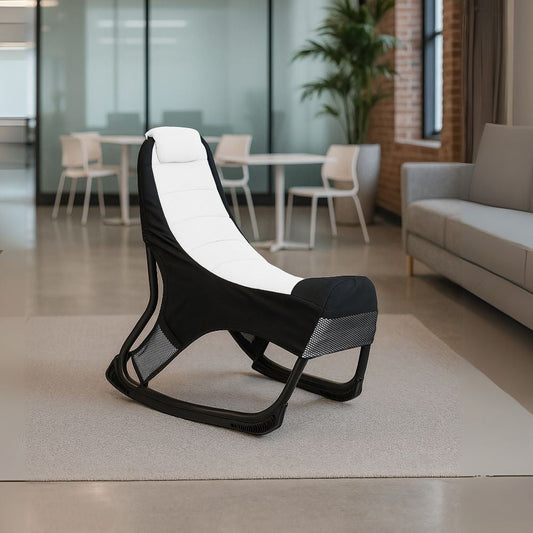 sedia gaming rocky con seduta imbottita in rete bicolore nero e bianco, sedia ergonomica da ufficio per supporto lombare