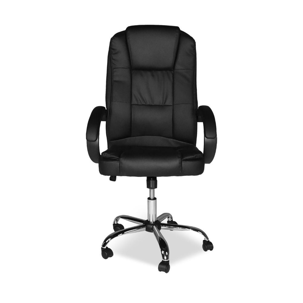 poltrona ufficio presidenziale millard ergonomica in ecopelle nero, sedia ergonomica da ufficio per supporto lombare