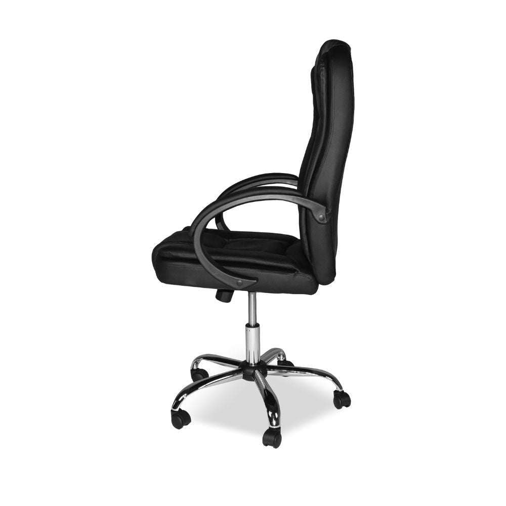 poltrona ufficio presidenziale millard ergonomica in ecopelle nero, dettaglio di schienale regolabile e braccioli imbottiti