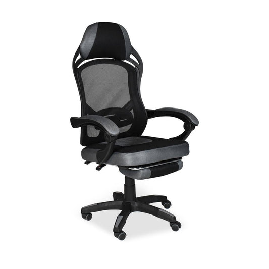 sedia gaming gandi con poggiapiedi estensibile in tessuto con rete nero, sedia ergonomica da ufficio per supporto lombare