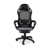 sedia gaming gandi con poggiapiedi estensibile in tessuto con rete nero, dettaglio di schienale regolabile e braccioli imbottiti