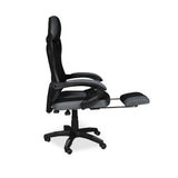 sedia gaming gandi con poggiapiedi estensibile in tessuto con rete nero, vista ambientata in studio o postazione di lavoro